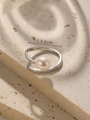 1 Stück eleganter 925er Sterling Silber verstellbarer Ring mit gezüchteten Süßwasserperlen und Zirkonia, für Frauen und Mädchen, täglich und Party Tragen, Hochzeitsschmuck Brautschmuck