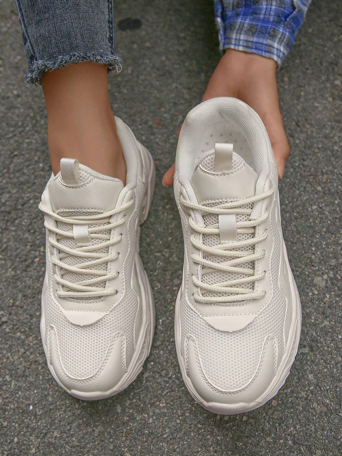 Beige AUREA Chunky Sneakers für Damen, leichte und atmungsaktive Sportschuhe mit dicker Sohle und Höhenerhöhungsfunktion, Größe